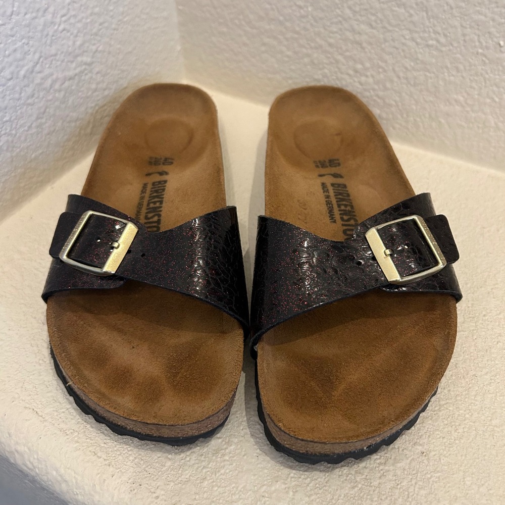 Birkenstock Black Glitter Single Strap Sandals